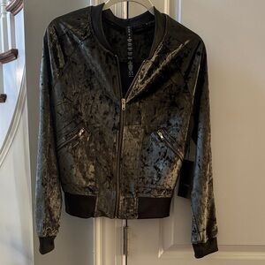 Luxurious Velvet Bomber Jacket - olive green
